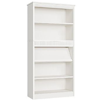 Farmhouse Bookcase with Display Rack & Fluted Design, 5 tier Tall Bookshelf