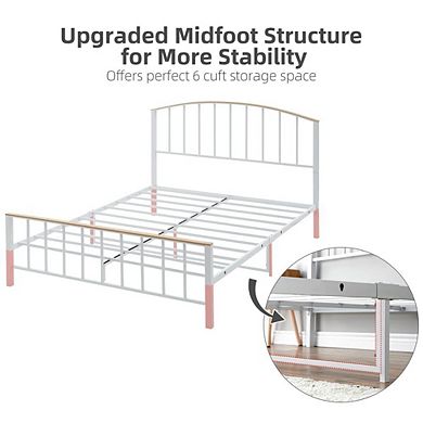 Metal Platform Bed Frame with Headboard, Footboard, and Four Storage Drawers