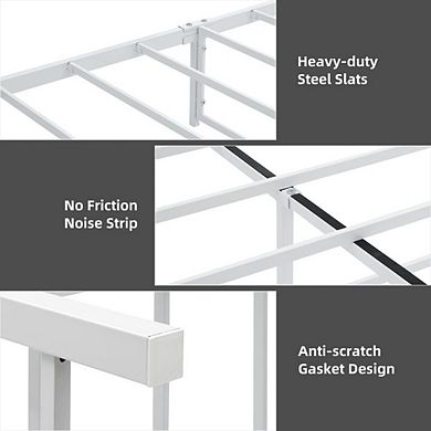 Metal Platform Bed Frame with Headboard, Footboard, and Four Storage Drawers