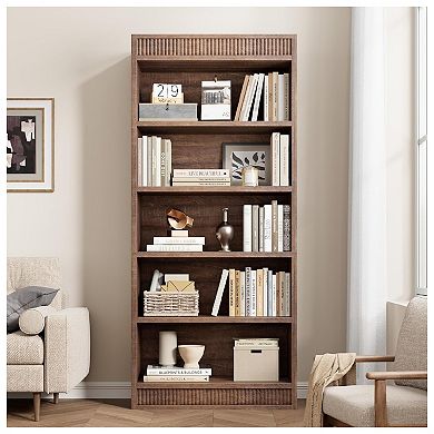 Fancihabor 5-Tier Tall Bookshelf Wooden Base Vintage Style