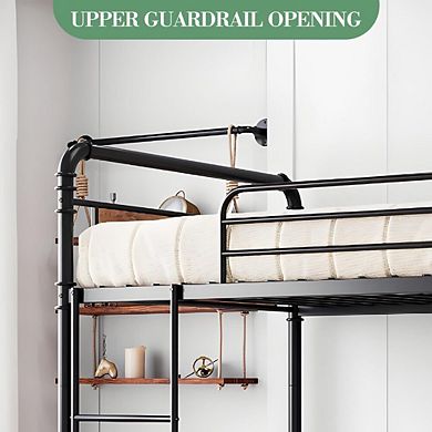 Twin Over Twin Metal Bunk Bed Frame Convertible to Two Beds No Box Spring Needed