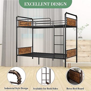 Twin Over Twin Metal Bunk Bed Frame Convertible to Two Beds No Box Spring Needed