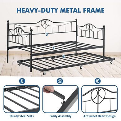 Modern Metal Daybed and Trundle with Heart Headboard