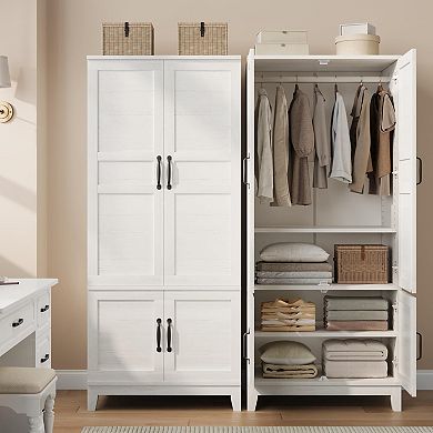 Farmhouse Storage Cabinet with 4 Doors, Anti-Tip Safety & Adjustable Shelves for Home