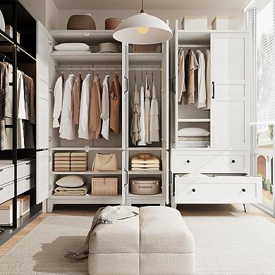 Farmhouse Storage Cabinet with 4 Doors, Anti-Tip Safety & Adjustable Shelves for Home