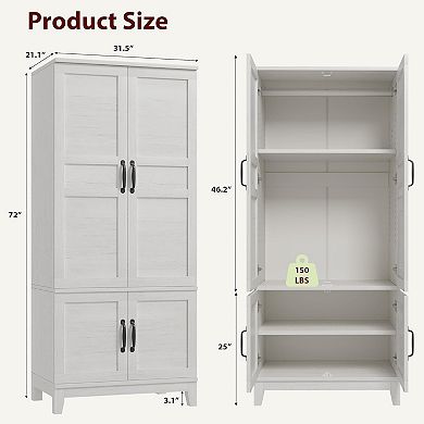 Farmhouse Storage Cabinet with 4 Doors, Anti-Tip Safety & Adjustable Shelves for Home