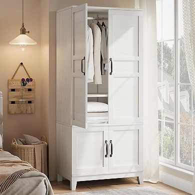 Farmhouse Storage Cabinet with 4 Doors, Anti-Tip Safety & Adjustable Shelves for Home