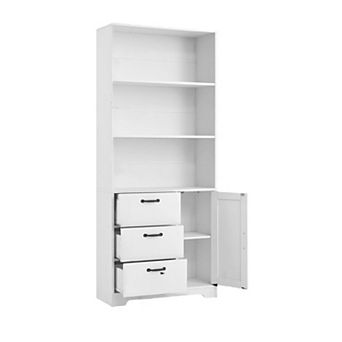 Fancihabor Bookshelf with Door and 3 Drawers 3 tier Wooden Book Shelf