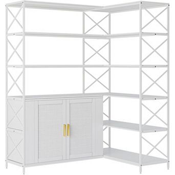 Fancihabor Corner Bookshelf 6 tier L-Shaped Farmhouse Book Shelf with Storage