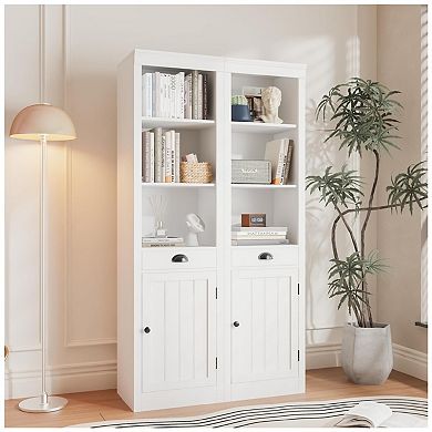 Fancihabor Narrow 3-Tier Bookcase with Door and Pull-Out Drawer Single Door Cabinet