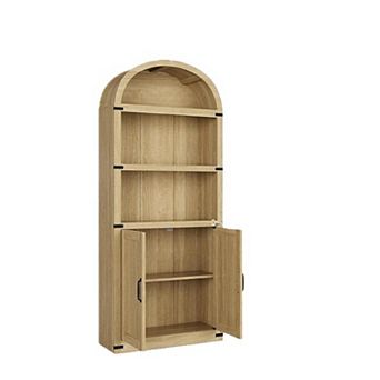 Fancihabor Arched Farmhouse Wooden Bookcase with Metal Corner Protection
