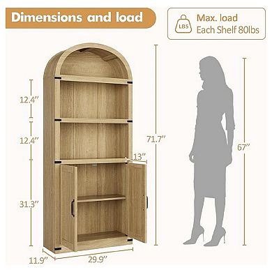 Fancihabor Arched Farmhouse Wooden Bookcase with Metal Corner Protection