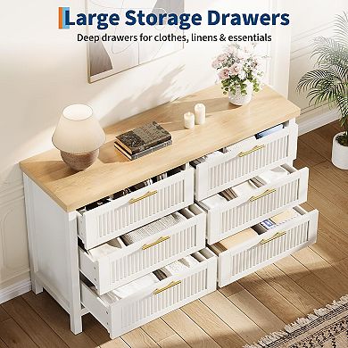 Fluted 6-Drawer Dresser, Modern Wood Chest for Living Room