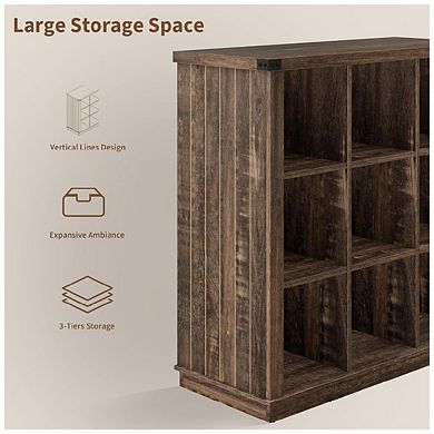 Fancihabor 9 Cube Storage Organizer Bookshelf 4 Tier Farmhouse Wood Bookcase