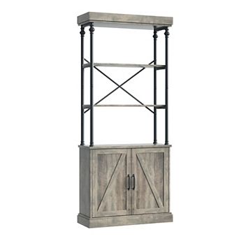 Fancihabor Tall Industrial Bookshelf with Doors Wood and Metal Freestanding Storage
