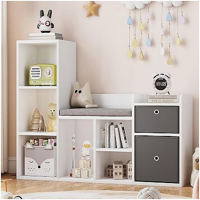 Fancihabor Kids Bookshelf Toy Storage Organizer with Reading Nook White Bookcase