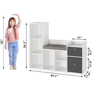 Fancihabor Kids Bookshelf Toy Storage Organizer with Reading Nook White Bookcase