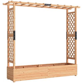 Outsunny Wooden Planter Box with Trellis, Garden Bed with Hanging Roof