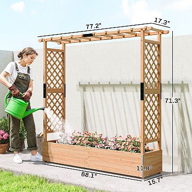 Outsunny Wooden Planter Box with Trellis, Garden Bed with Hanging Roof