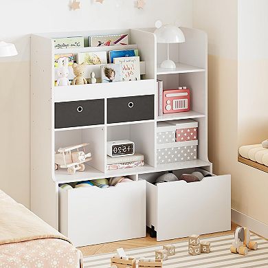 Kids Toy Storage Organizer with Drawers & Cubbies, Modern Bookcase for Playroom