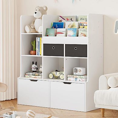 Kids Toy Storage Organizer with Drawers & Cubbies, Modern Bookcase for Playroom
