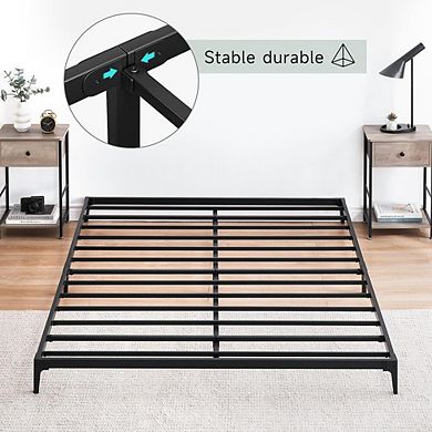 Metal Platform Bed Frame with Steel Slat Support and Under Bed Storage