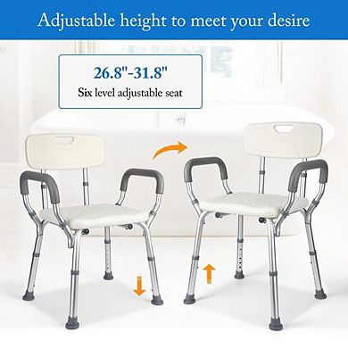 Heavy Duty Shower Chair with 350 lb Capacity, Padded Armrests and Adjustable Height