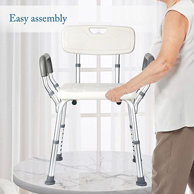 Heavy Duty Shower Chair with 350 lb Capacity, Padded Armrests and Adjustable Height