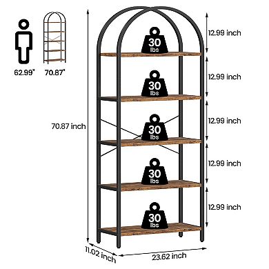 Fancihabor 5-Tier Arched Open Bookshelf Modern Metal Frame Storage Shelves