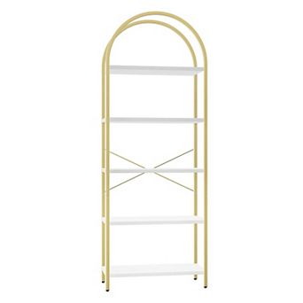 Fancihabor 5 tier Arched Open Bookshelf Modern Metal Frame Storage Shelves