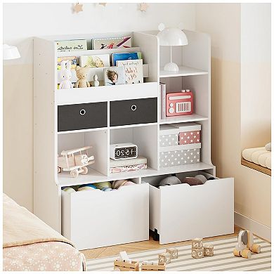 Fancihabor Toy Storage Organizer with Drawers Modern Wooden Bookcase Cabinet
