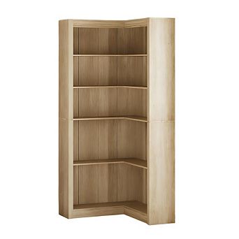 L-Shaped Corner Bookshelf, 5 tier Farmhouse Display Shelf with Storage