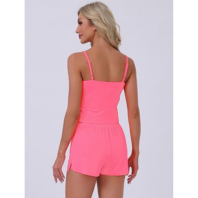 Women's Pajama Set Ribbed Knit Cami Squared Neck Tank Top with Split Shorts Sleepwear Lounge Sets