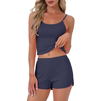 Women's Pajama Set Ribbed Knit Cami Squared Neck Tank Top with Split Shorts Sleepwear Lounge Sets