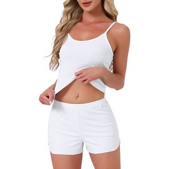 Women's Pajama Set Ribbed Knit Cami Squared Neck Tank Top with Split Shorts Sleepwear Lounge Sets