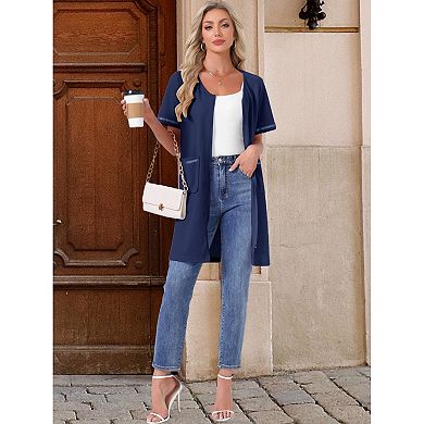 Women's Zipper Robe Front Open Knit Short Bathrobe Collarless House Coat with Pockets Soft Nightgown