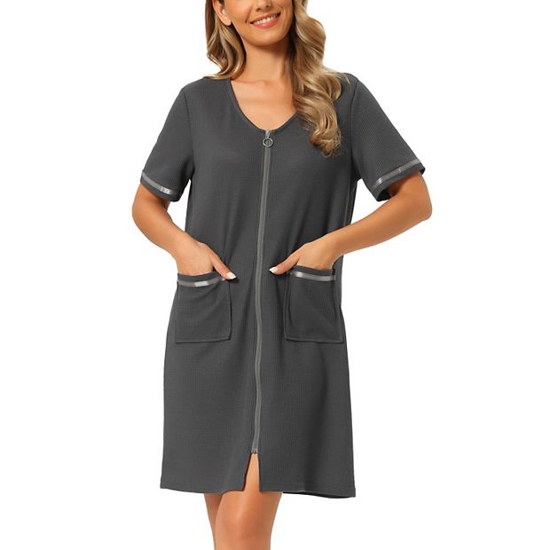 knee length dresses for ladies RH Womens Zipper Robes Half Sleeve Zip Front Knee Length Housecoat Dre   Richie House USA