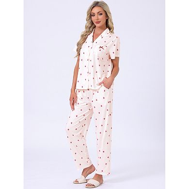 Women's Button Up Pajama Sets Short Sleeve Shirt Long Pants Lounge Set Sleepwear