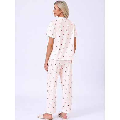 Women's Button Up Pajama Sets Short Sleeve Shirt Long Pants Lounge Set Sleepwear