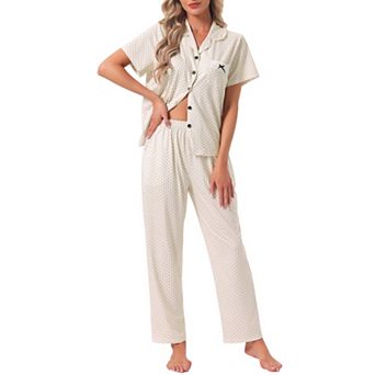 Women's Button Up Pajama Sets Short Sleeve Shirt Long Pants Lounge Set Sleepwear