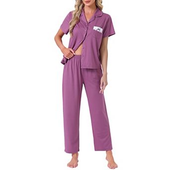 Women's Button Up Pajama Sets Short Sleeve Shirt Long Pants Lounge Set Sleepwear