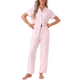 Women's Button Up Pajama Sets Short Sleeve Shirt Long Pants Lounge Set Sleepwear