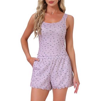 Women's Ruffle Trim Pajamas Set Ruffled Camisole Tank Top and Shorts Sleepwear 2 pc