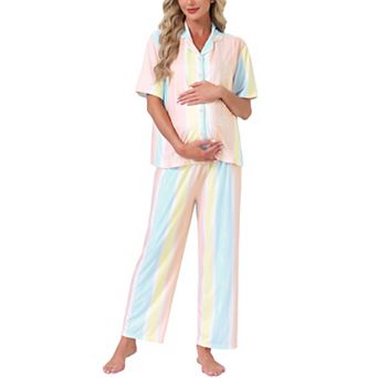 Women's Maternity Nursing Pajama Set Short Sleeves Breastfeeding Sleepwear Postpartum Loungewear Set