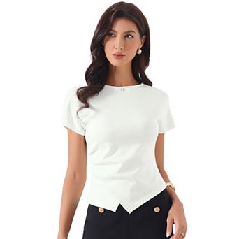 Causal T-shirt for Women's Short Sleeve Irregular Hem Crew Neck Summer Basic Tee Tops