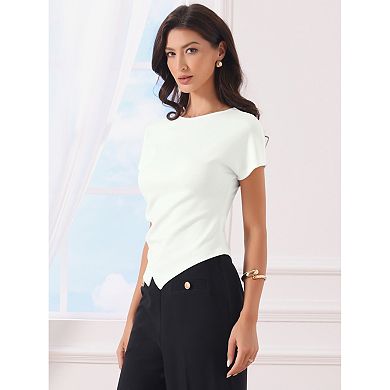 Causal T-shirt for Women's Short Sleeve Irregular Hem Crew Neck Summer Basic Tee Tops