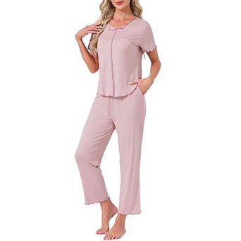 Women's Pajama Sets Sleepwear Built-in Shelf Bra Short Sleeve Tops and Pants Lounge Set with Pockets