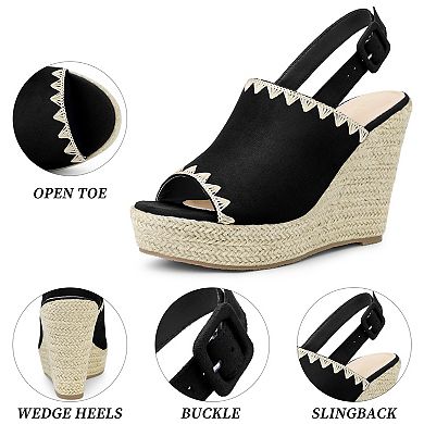 Women's Espadrille Peep Toe Wedge Heels Slingback Strap Platform Sandals