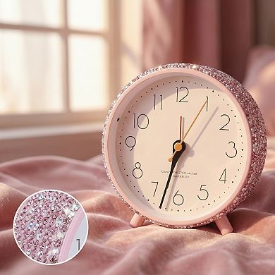 Gorgeous Mechanical Alarm Clock, Rhinestone Inlay, Non-Tick, Perfect for Study/Office 4.6"x2.0"x5.1"