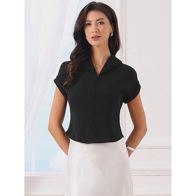 Dressy Top for Women's Lapel Collar Office Cap Sleeve Button Lightweight Work Blouse